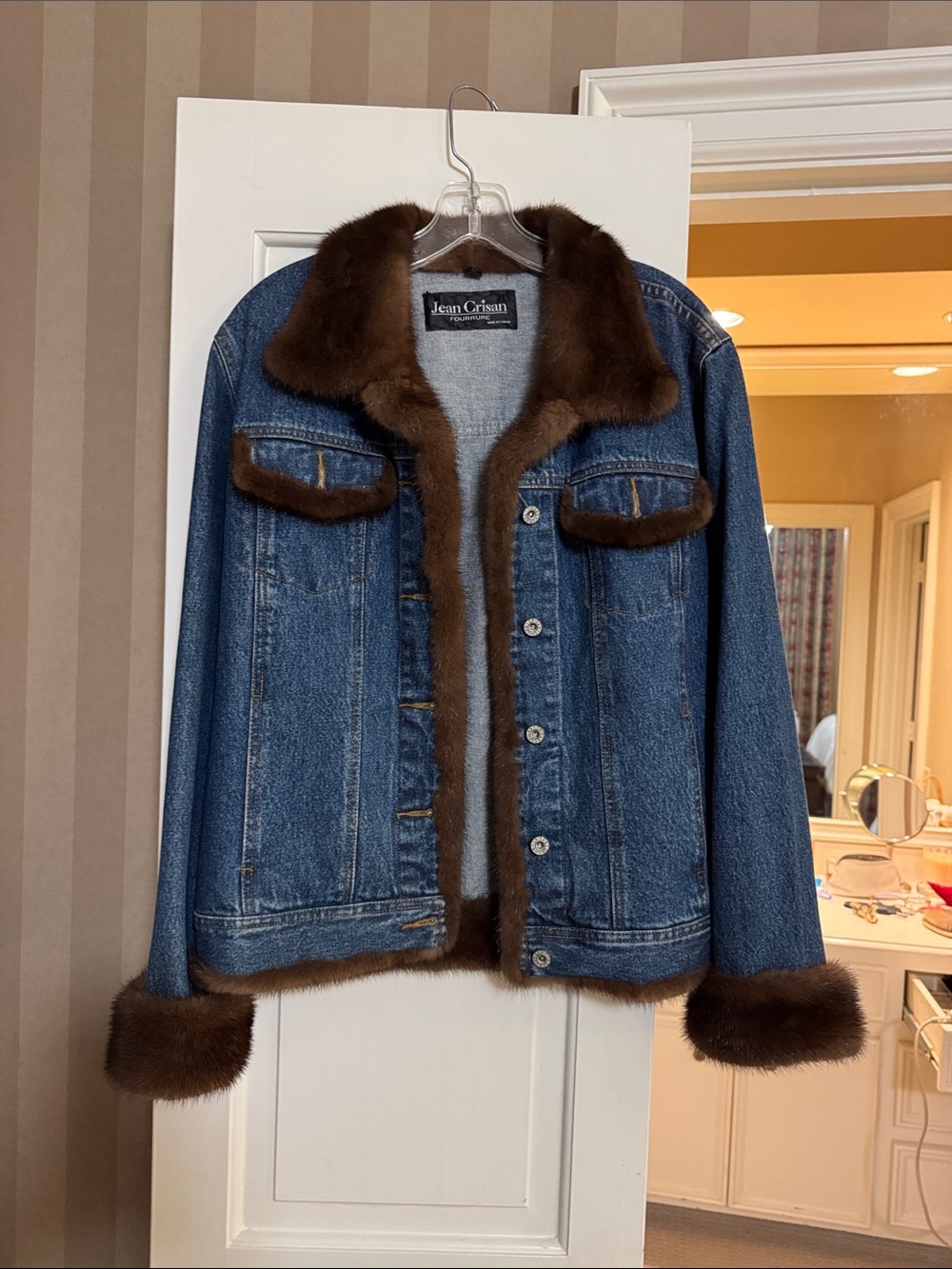 Jean Crisan Blue Denim Jacket with Brown Mink Fur Trim